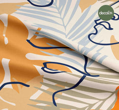 Abstract Leafy Woman Face Drawing Patterned Digital Printed Fabric