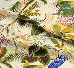 Tropical Parrot Tree Leaf Pattern Digital Printed Fabric