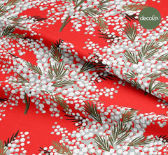 Red Ground White Kokina Patterned Digital Printed Christmas Fabric