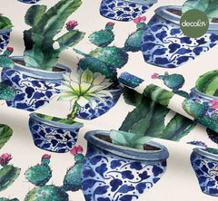 Tile Vase Cactus Patterned Digital Printed Fabric