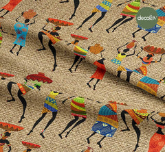 Linen Ground Decorative African Women Patterns Digital Printed Fabric