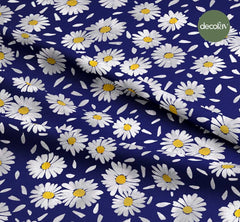 Digitally Printed Fabric with Hand-Drawn Brush Traces and Daisy Pattern