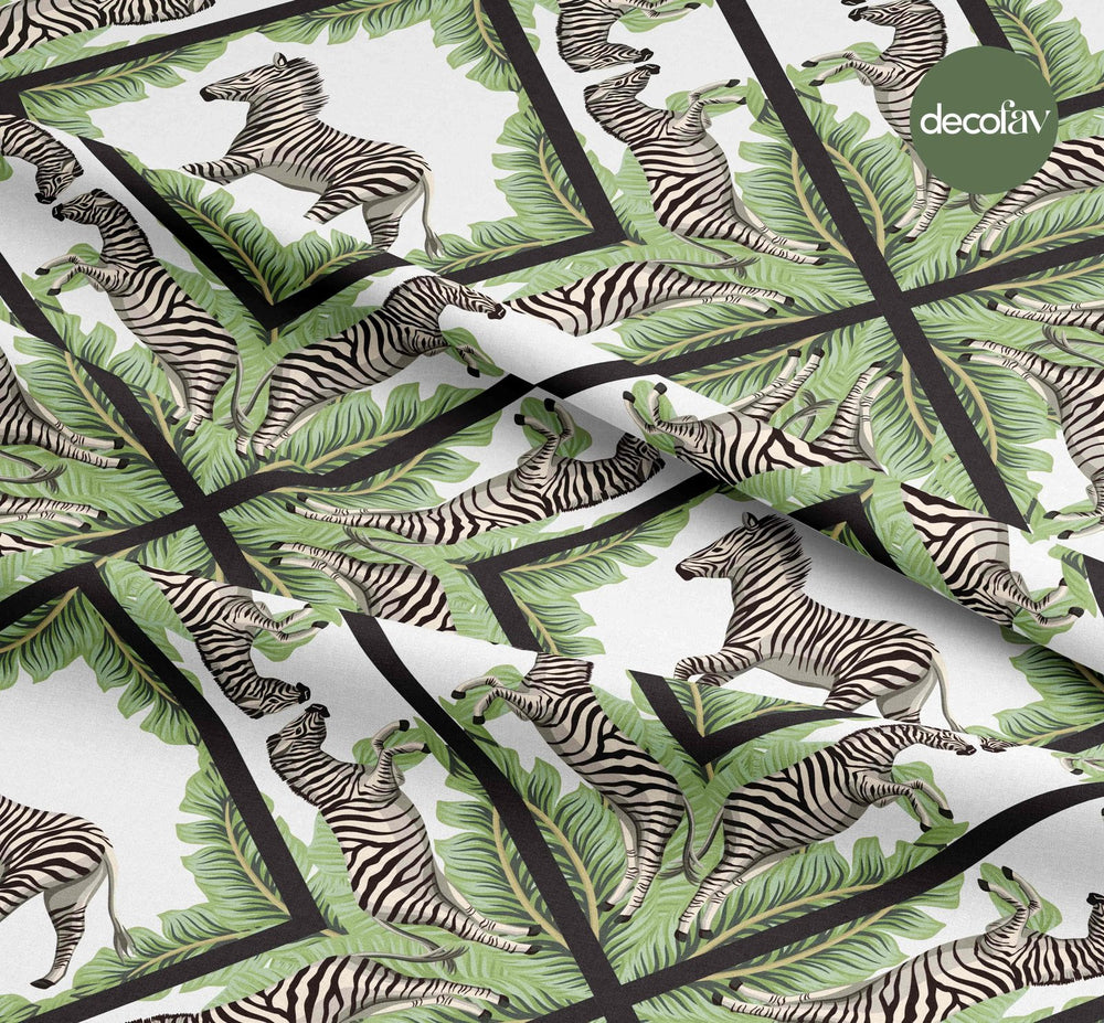 Beyaz Zeminli Zebra Desenli Dijital Baskılı Kumaş - Decofav | Kırlent, Sofra Tekstili, Kumaş