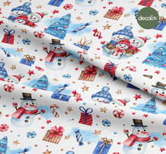 Snowmen Gift Wrapping Patterned Digital Printed Christmas Fabric