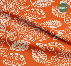 Turuncu Zemin Ekru Büyük Çiçek Desenli Dijital Baskılı Kumaş