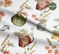 Digitally Printed Fabric with Wildflower Garden Pattern in a Jug