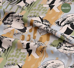 Abstrakt Zemin Üzerinde Heykel Büstü Desenli Dijital Baskılı Kumaş