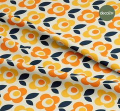 Geometrik Yaprak Çiçek Desenli Dijital Baskılı Kumaş