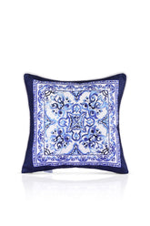 Blue Tile Pattern Designed Corded Cushion Cover - 43x43cm