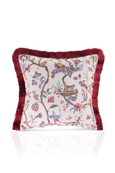 Çin Stili Detaylı Tasarımlı Dijital Baskılı Kadife Kırlent Kılıfı Saçaklı