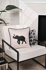 Fil Tasarım Deri Aplike Kadife Kırlent Kılıfı 43x43cm