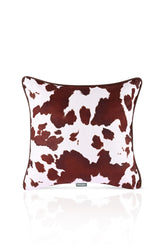 Kahverengi İnek Desenli Deri Fitilli Kadife Kırlent Kılıfı 43x43cm