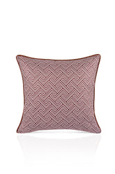Geometrik Kahverengi Blok Desenli Deri Fitilli Kadife Kırlent Kılıfı 43x43cm