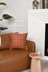 Ahşap Doku Desenli Deri Fitilli Kadife Kırlent Kılıfı 43x43cm