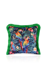 Tropical Parrot Patterned Fringed Cushion Cover - 43x43cm