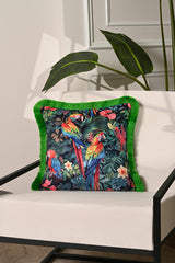 Tropical Parrot Patterned Fringed Cushion Cover - 43x43cm