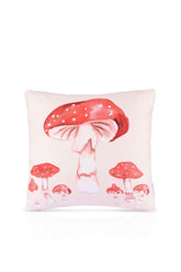 Kırmızı Mantar Desenli Dijital Baskılı Petek Kumaş Kırlent Kılıfı – 43x43 cm