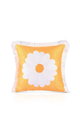 Watercolor Daisy Design Velvet Cushion Cover with Fringe Detail