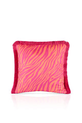 Fuchsia Orange Zebra Design Fringed Velvet Cushion Cover