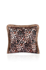 Leopard Pattern Printed Velvet Cushion Cover with Fringe Detail