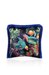 Exotic Tropical Parrot Design Velvet Cushion Cover with Fringe Detail