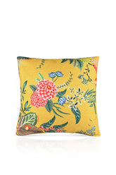 Yellow Ground Botanical Flower Design Cushion Cover - 43x43 cm, Hidden Zipper