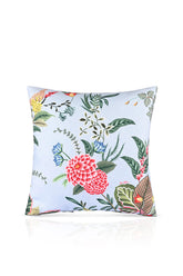 Pastel Blue Ground Botanical Flower Design Cushion Cover - 43x43 cm, Hidden Zipper