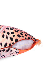 Elegant Cheetah Design Orange Cushion Cover with Gold Fringes - 43x43cm