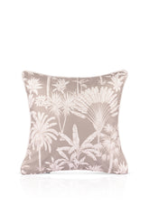 Beige Tropical Patterned Velvet Cushion Cover with Ribbed Edge – 43x43 cm