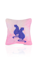 Pink Jungle Illustrative Leopard Patterned Cushion Cover – 43x43cm