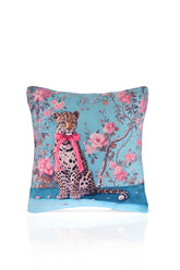 Floral Leopard Pembe Kurdeleli Çiçekli Leopar Kırlent Kılıfı – 43x43cm