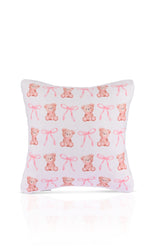Baby Pink Teddy Bear and Ribbon Patterned Children's Room Cushion Cover – 43x43cm