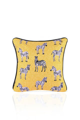 Zebra Tasarımlı Deri Fitilli Sarı Kırlent Kılıfı 43x43cm