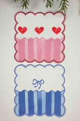 Romantic Blue Striped Bow Patterned Embroidered Edge Fabric Cocktail Napkin 1 Piece