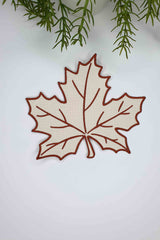 Yaprak Form Kahverengi Nakışlı Ekru Kumaş Kokteyl Peçetesi 1 Adet