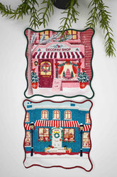 Yılbaşı Dükkan Tasarımlı Kırmızı Nakış Kenarlı Kumaş Kokteyl Peçetesi 1 Adet