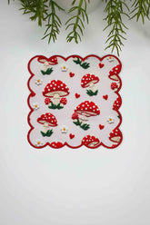 3D Mantar Desen Dijital Baskılı Nakış Kenar Kumaş Kokteyl Peçetesi 1 Adet