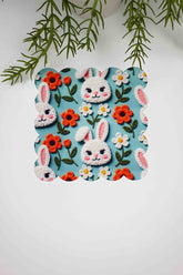 3D Mint Zemin Tavşancık Desen Dijital Baskılı Lazer Kesim Kumaş Kokteyl Peçetesi 1 Adet