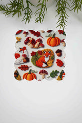 3D Sonbahar Temalı Tilki Desen Dijital Baskılı Lazer Kesim Kumaş Kokteyl Peçetesi 1 Adet