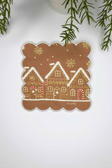 Bisküvi Rengi Yılbaşı Temalı Nakışlı Kokteyl Peçetesi 1 Adet