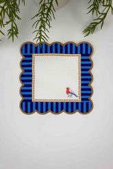 Dekoratif Mavi Kenar Kuş Desenli Dijital Baskılı Nakışlı Kokteyl Peçetesi 1 Adet