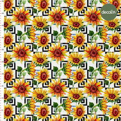 Geometric Ground Sunflower Garden Patterned Digital Printed Fabric