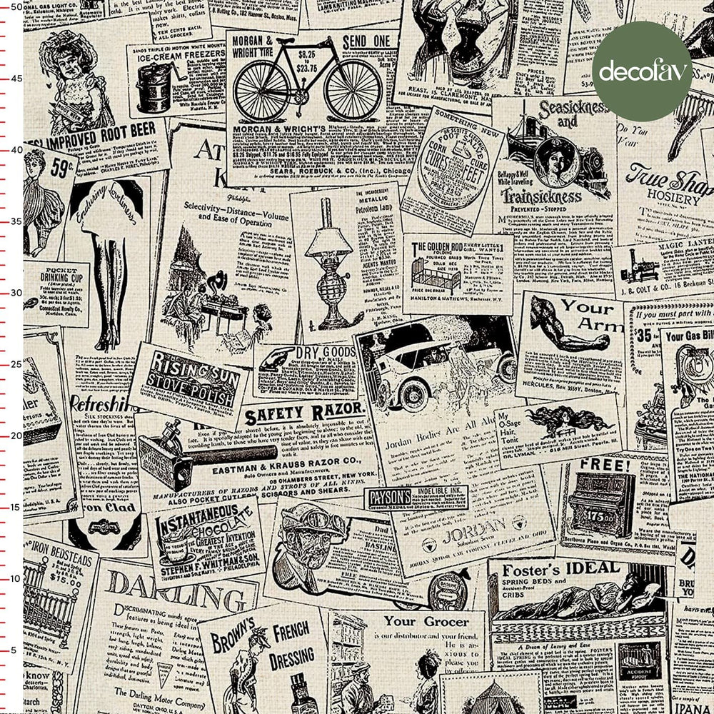 Vintage Gazete Şıklığı Desenli Dijital Baskılı Kumaş - Decofav | Kırlent, Sofra Tekstili, Kumaş