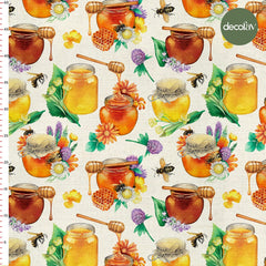 Honey Jar Bee Flower Pattern Digital Printed Fabric