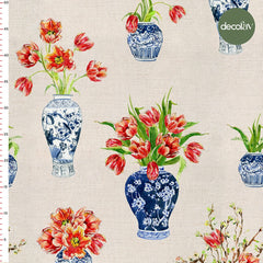 Vazo Çiçek Desenli Dijital Baskılı Kumaş