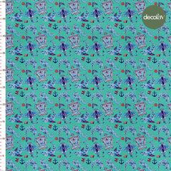 Digitally Printed Fabric with Detailed Hand-Drawn Sea Animal Patterns