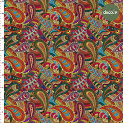 Colorful Embroidery Effect Paisley Patterned Digital Printed Fabric