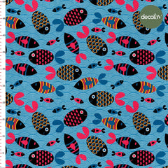 Hand-Drawn Fish Patterned Digital Printed Fabric