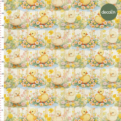 Watercolor Cute Chick and Flower Kids Pattern Digital Printed Fabric