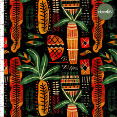 Digitally Printed Fabric with African Orange Strokes Pattern